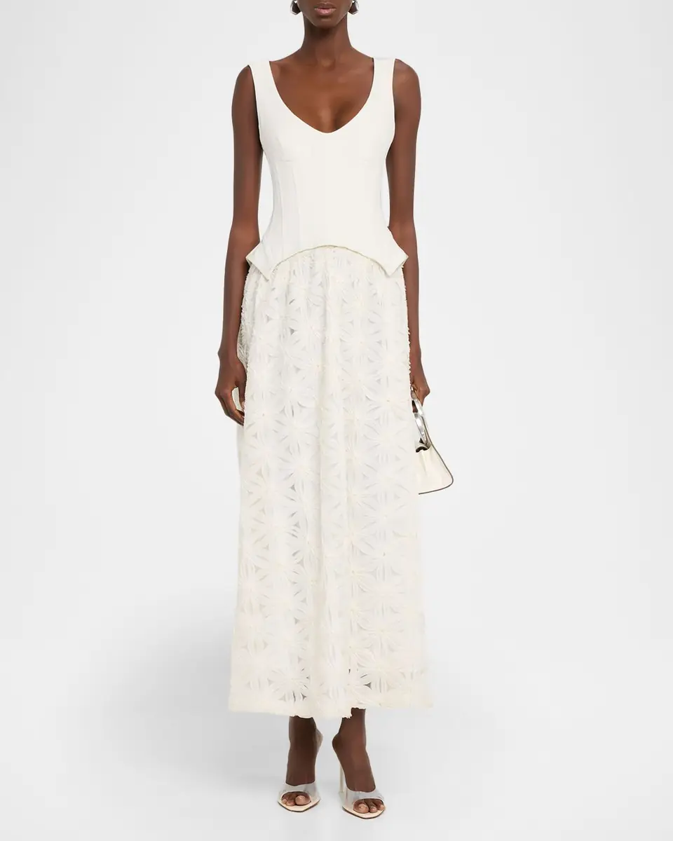 SIMKHAI Bryony Sleeveless Corset Lace Midi Dress | Thumbnail 2 SIMKHAI Bryony Sleeveless Corset Lace Midi Dress | Thumbnail 2