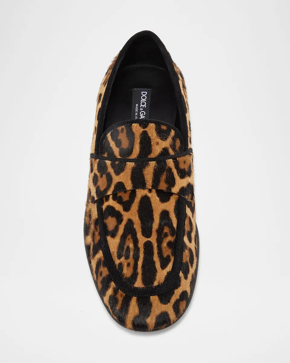 Dolce & Gabbana Men's Leopard-Effect Pony Slippers | Thumbnail 6 Dolce & Gabbana Men's Leopard-Effect Pony Slippers | Thumbnail 6