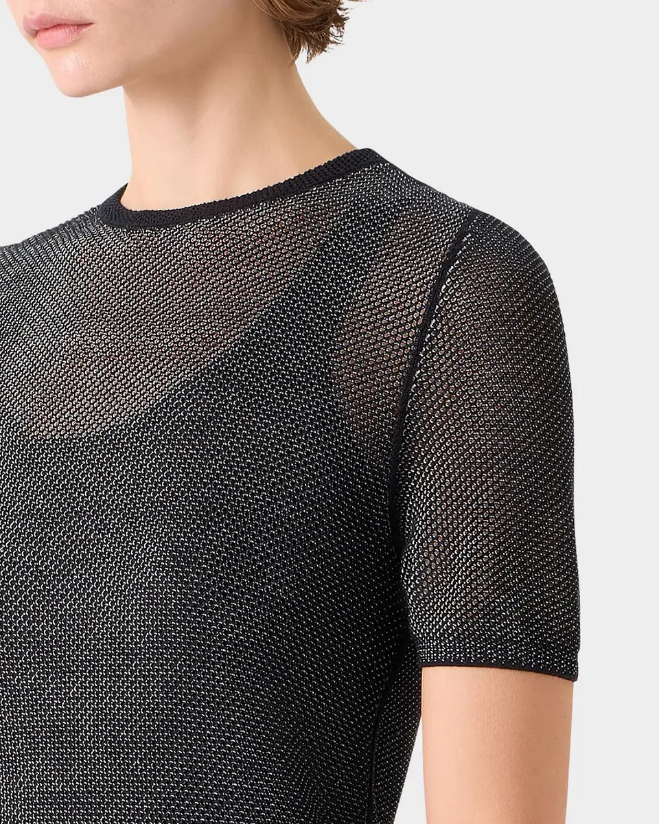 Akris Two-Tone Silk Grif Knit Short-Sleeve Sweater | Thumbnail 6 Akris Two-Tone Silk Grif Knit Short-Sleeve Sweater | Thumbnail 6