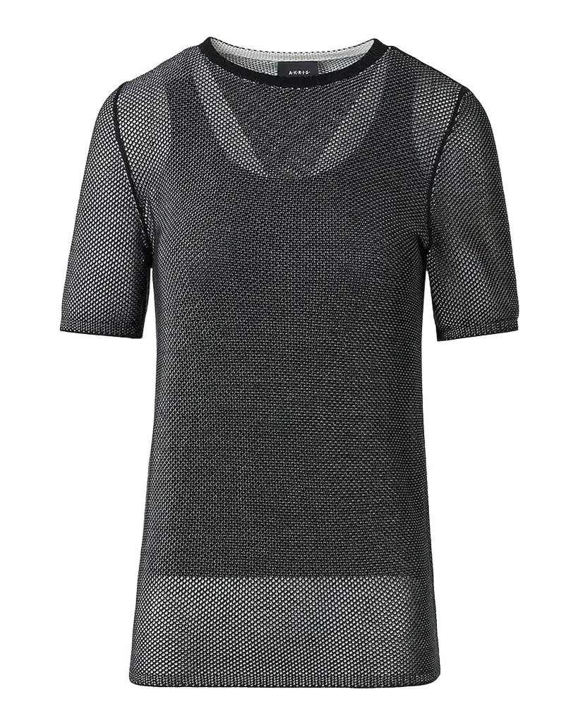 Akris Two-Tone Silk Grif Knit Short-Sleeve Sweater | Image 1 Akris Two-Tone Silk Grif Knit Short-Sleeve Sweater | Image 1