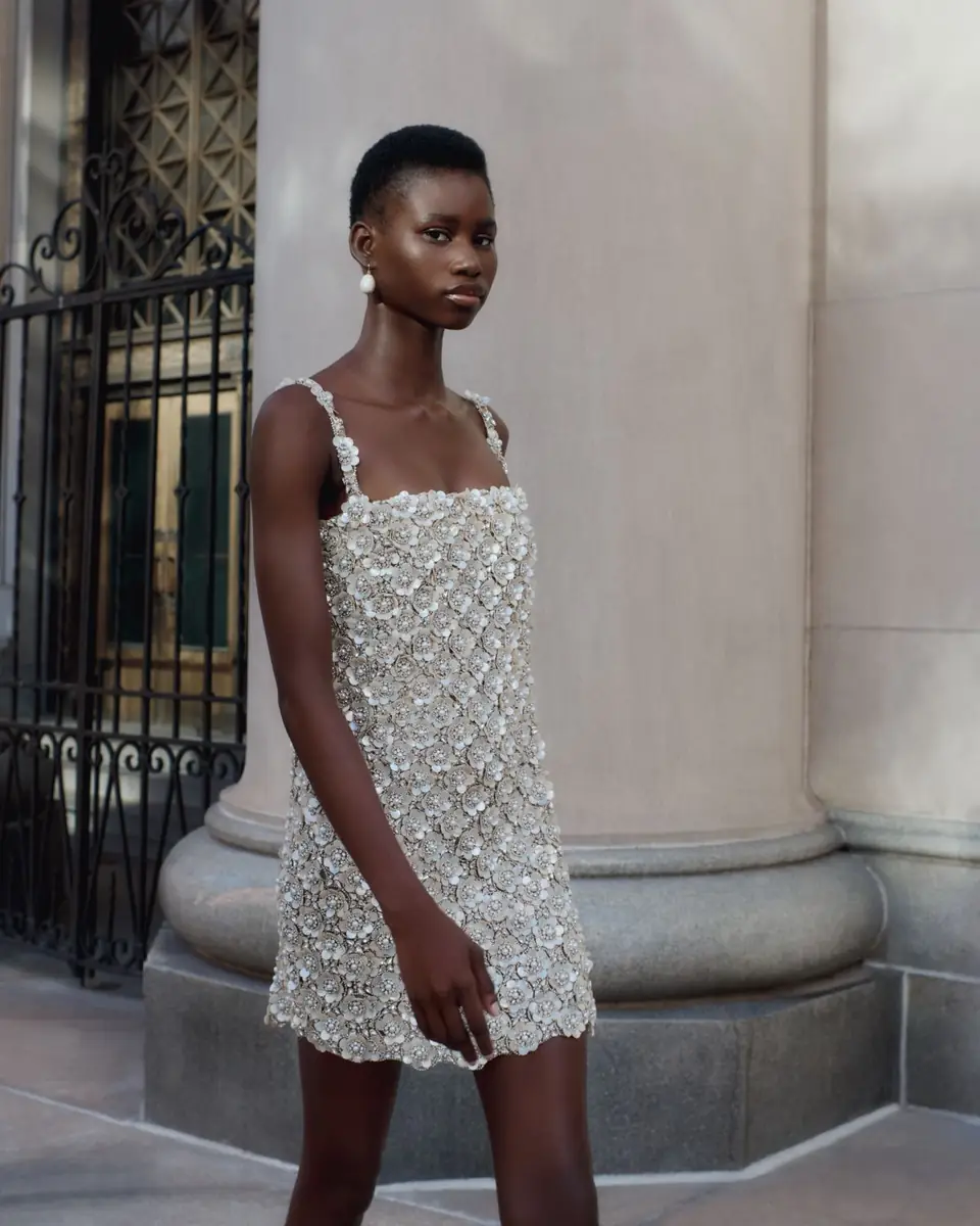 Oscar de la Renta Pearly Embroidered Sleeveless Mini Dress | Thumbnail 4 Oscar de la Renta Pearly Embroidered Sleeveless Mini Dress | Thumbnail 4