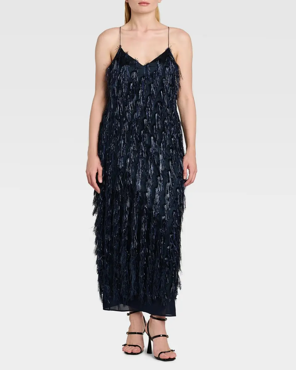 Stella McCartney Sleeveless Metallic Tinsel Midi Slip Dress | Thumbnail 2
