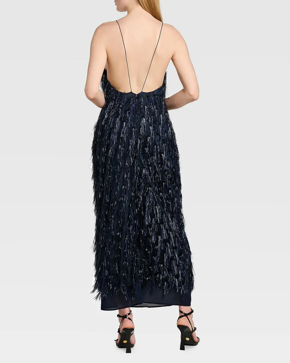 Stella McCartney Sleeveless Metallic Tinsel Midi Slip Dress | Thumbnail 3