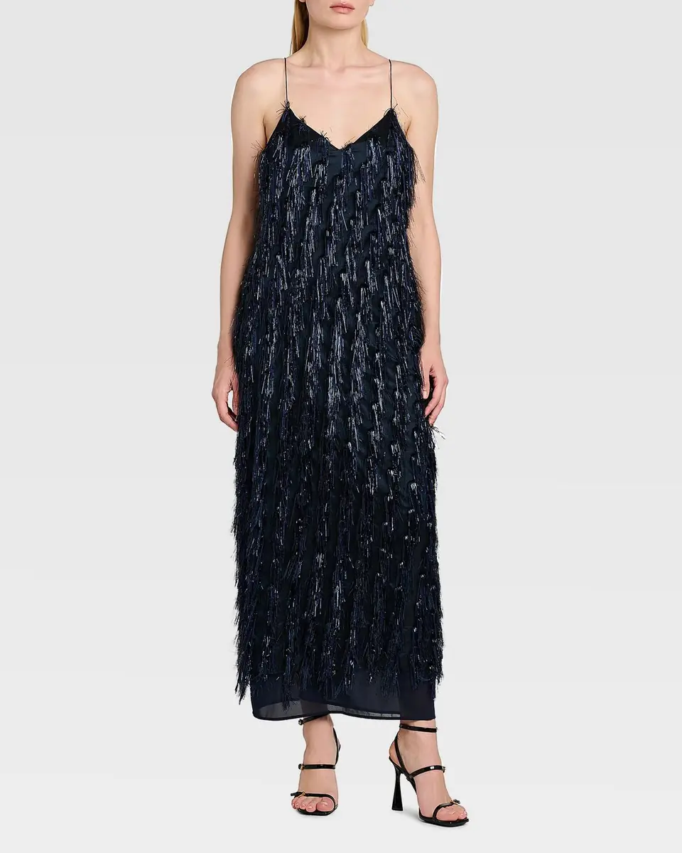 Stella McCartney Sleeveless Metallic Tinsel Midi Slip Dress | Thumbnail 4