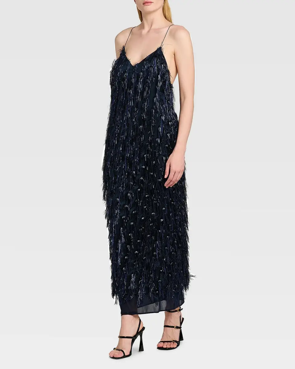 Stella McCartney Sleeveless Metallic Tinsel Midi Slip Dress | Thumbnail 5