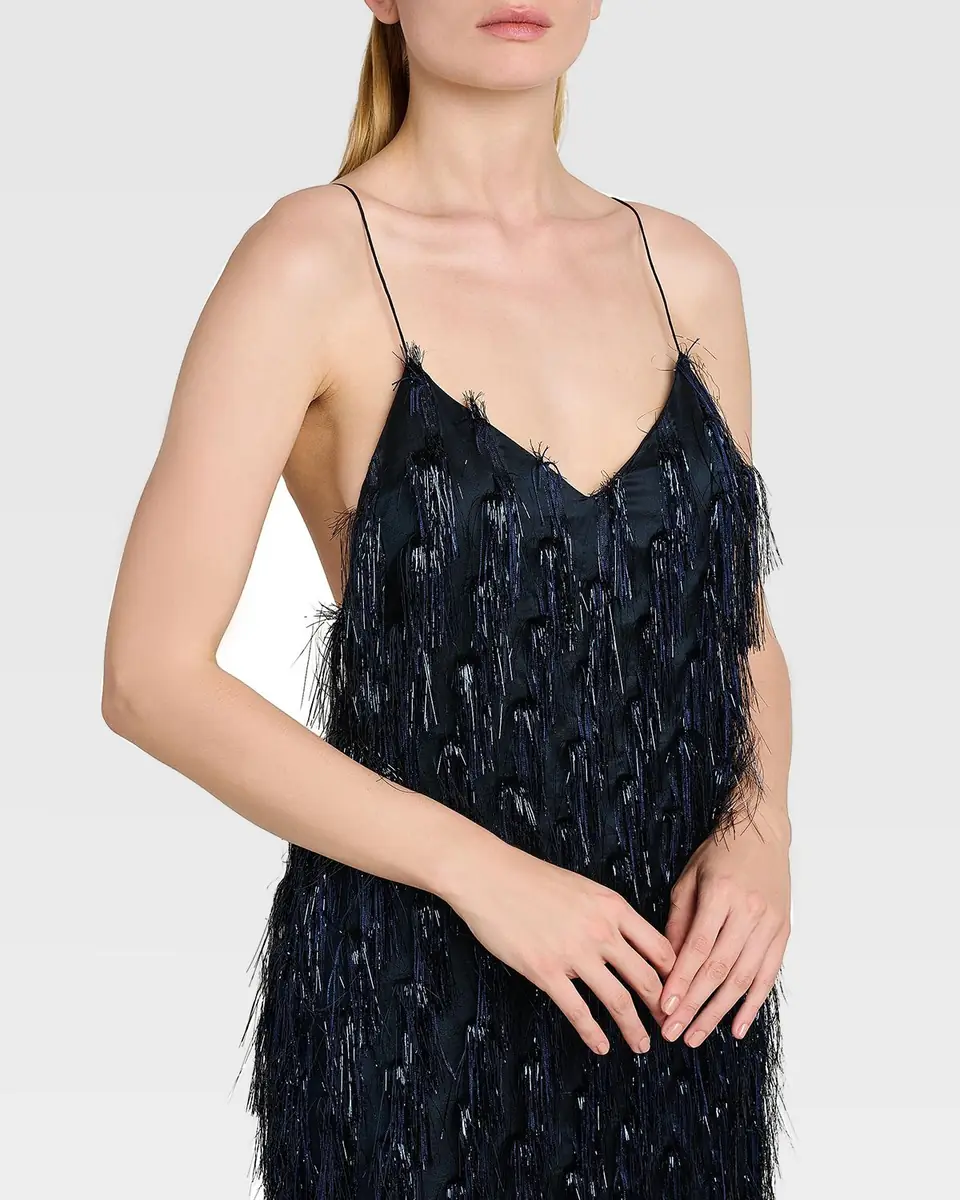 Stella McCartney Sleeveless Metallic Tinsel Midi Slip Dress | Thumbnail 6