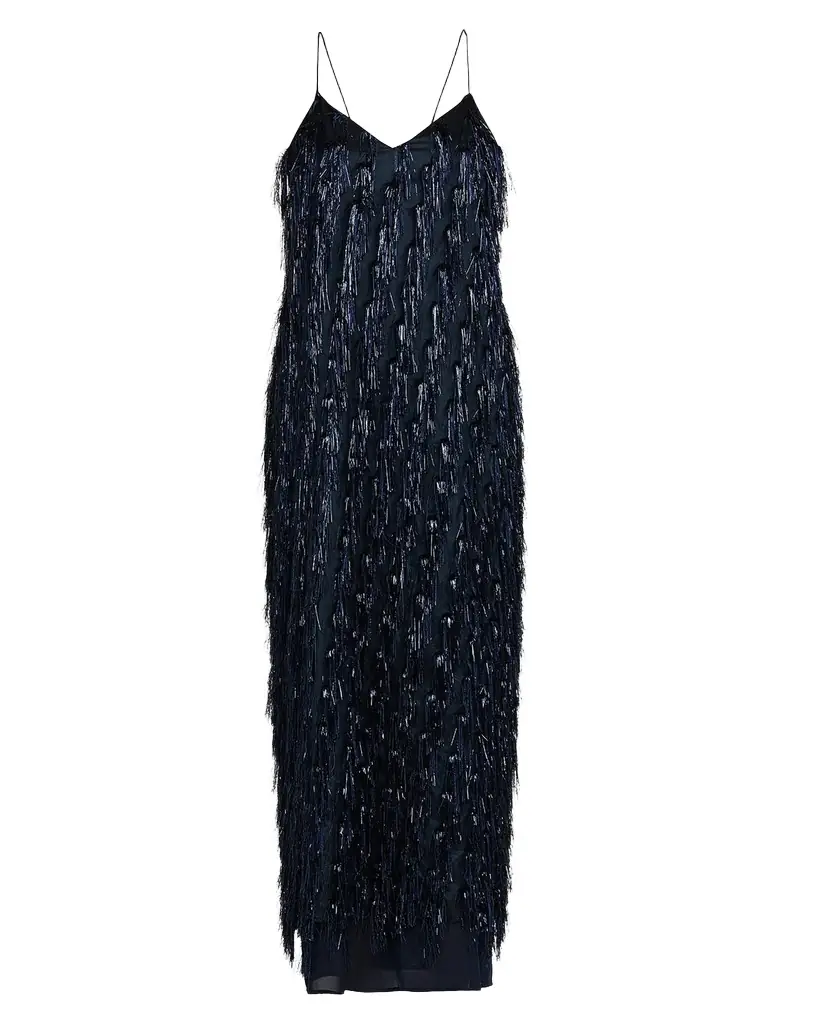 Sleeveless Metallic Tinsel Midi Slip Dress Sleeveless Metallic Tinsel Midi Slip Dress
