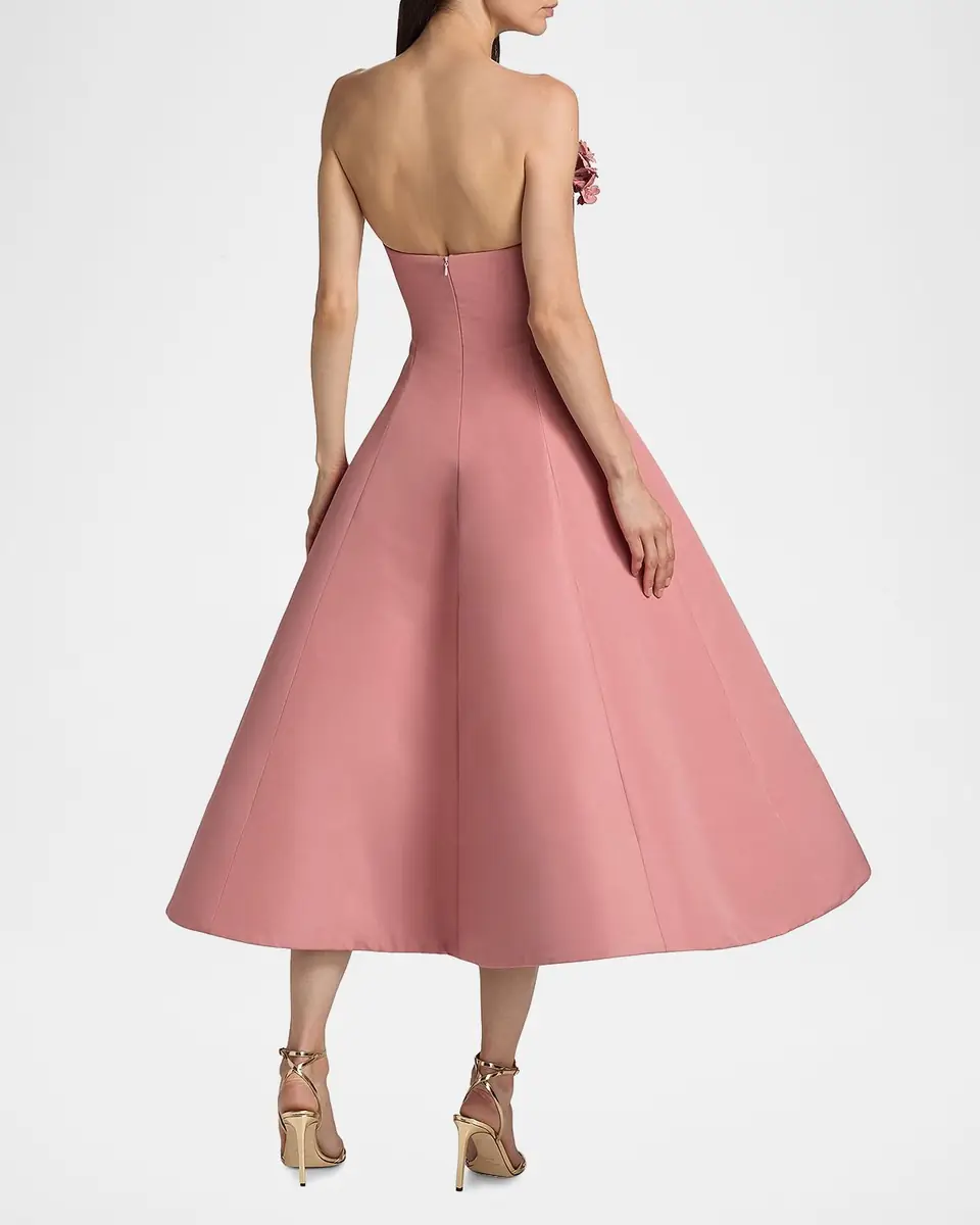 Oscar de la Renta Strapless Flower Applique Faille Midi Cocktail Dress | Thumbnail 3