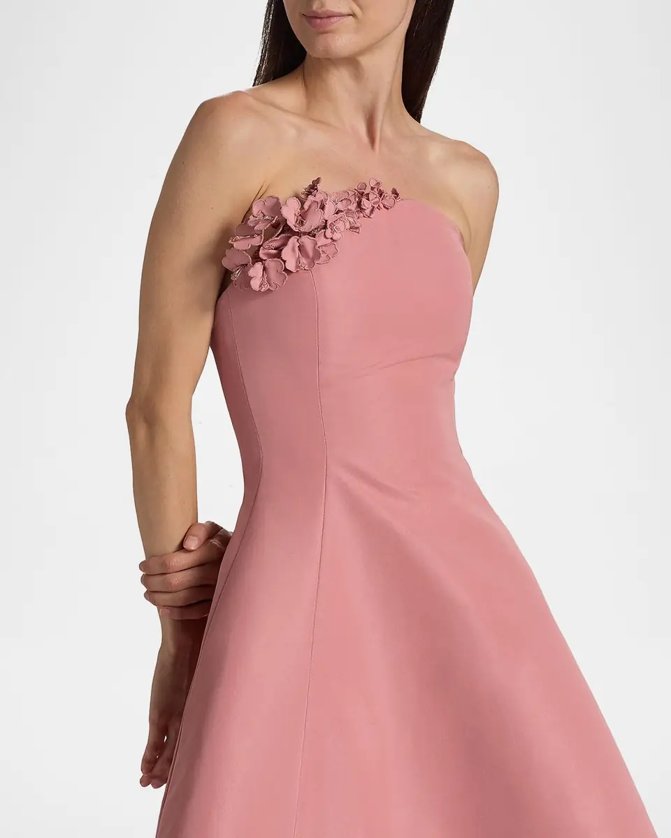 Oscar de la Renta Strapless Flower Applique Faille Midi Cocktail Dress | Thumbnail 6