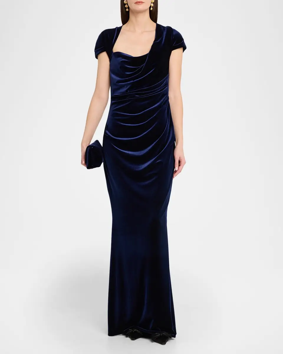 Talbot Runhof Draped Velvet Cap-Sleeve Gown | Thumbnail 2 Talbot Runhof Draped Velvet Cap-Sleeve Gown | Thumbnail 2