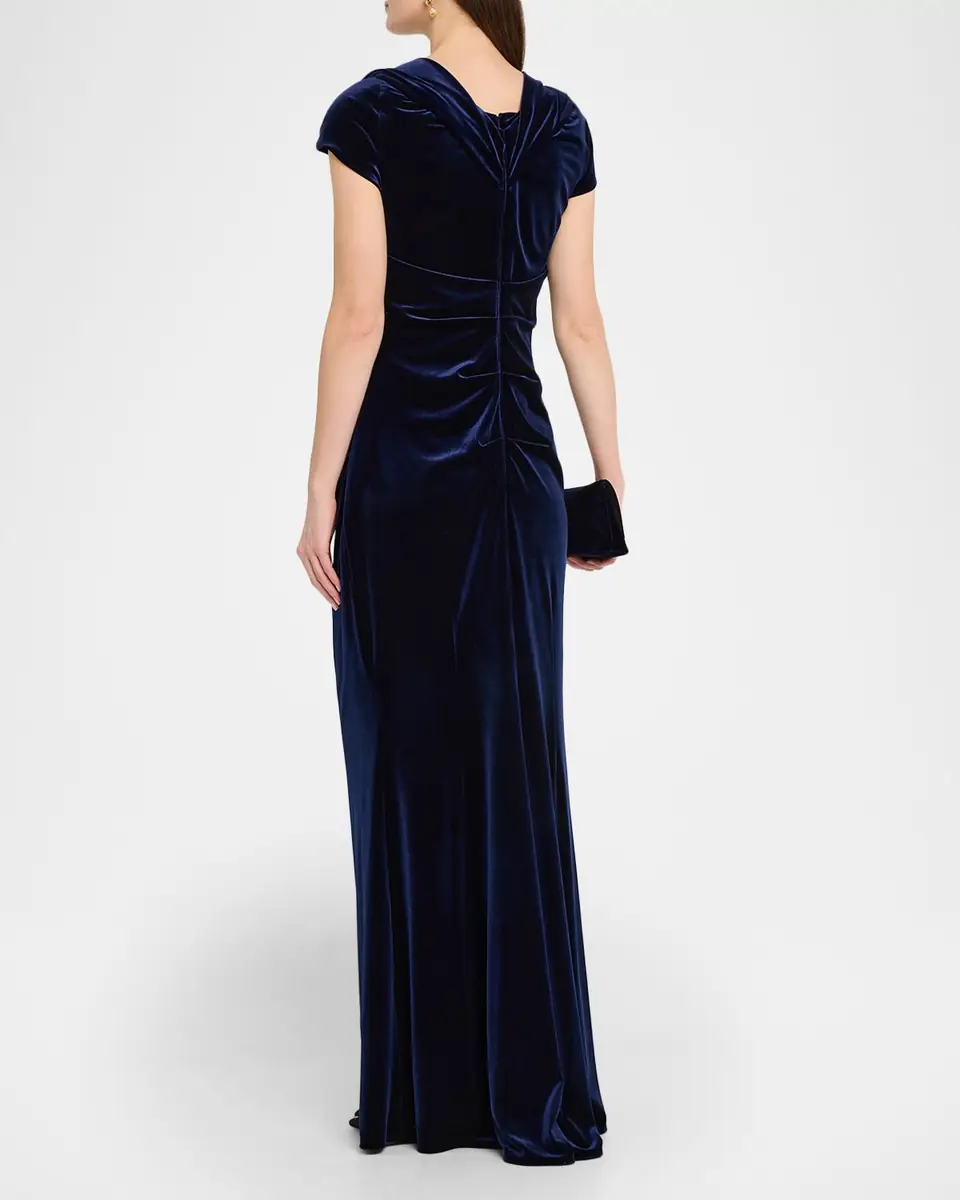Talbot Runhof Draped Velvet Cap-Sleeve Gown | Thumbnail 3 Talbot Runhof Draped Velvet Cap-Sleeve Gown | Thumbnail 3