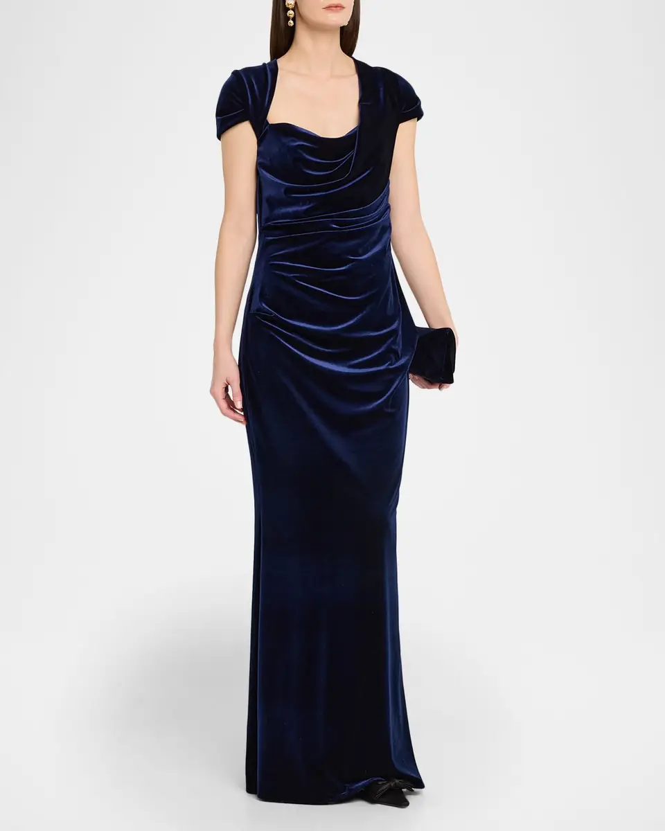 Talbot Runhof Draped Velvet Cap-Sleeve Gown | Thumbnail 4 Talbot Runhof Draped Velvet Cap-Sleeve Gown | Thumbnail 4