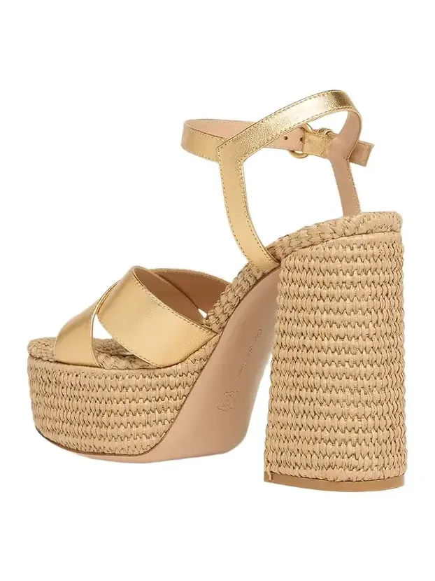 Gianvito Rossi Metallic Raffia Crisscross Platform Sandals