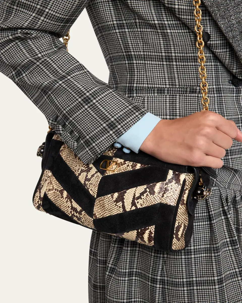 Valentino Garavani Small Patchwork Suede & Python Shoulder Bag | Thumbnail 8 Valentino Garavani Small Patchwork Suede & Python Shoulder Bag | Thumbnail 8