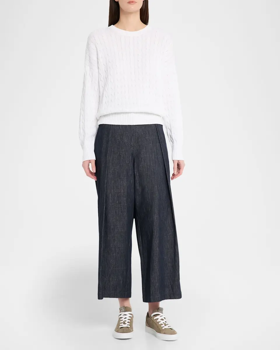 Brunello Cucinelli Cotton Paillette Cable-Knit Crewneck Sweater | Thumbnail 2 Brunello Cucinelli Cotton Paillette Cable-Knit Crewneck Sweater | Thumbnail 2