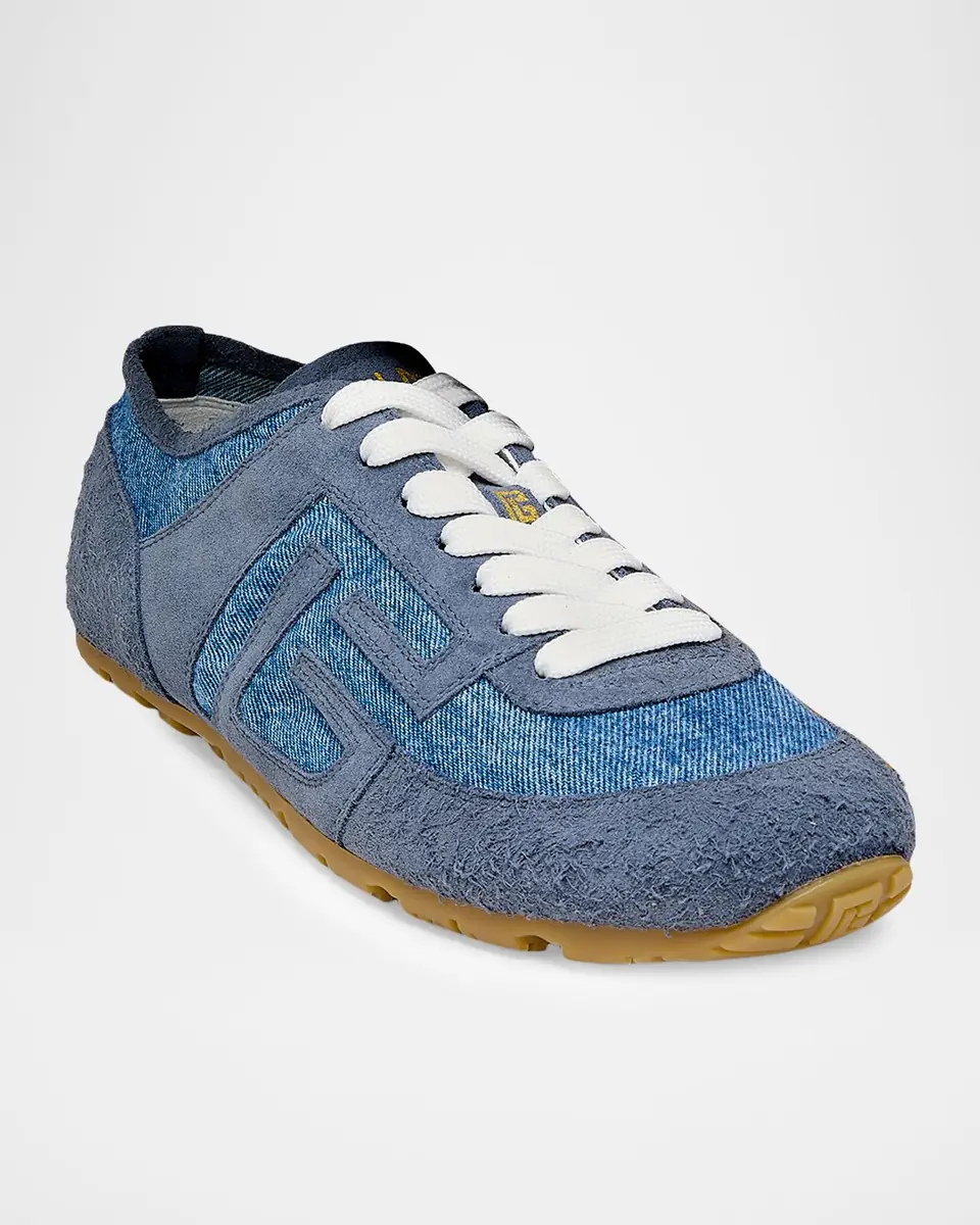 Balmain Racer 45 Denim and Suede Low-Top Sneakers | Thumbnail 2 Balmain Racer 45 Denim and Suede Low-Top Sneakers | Thumbnail 2