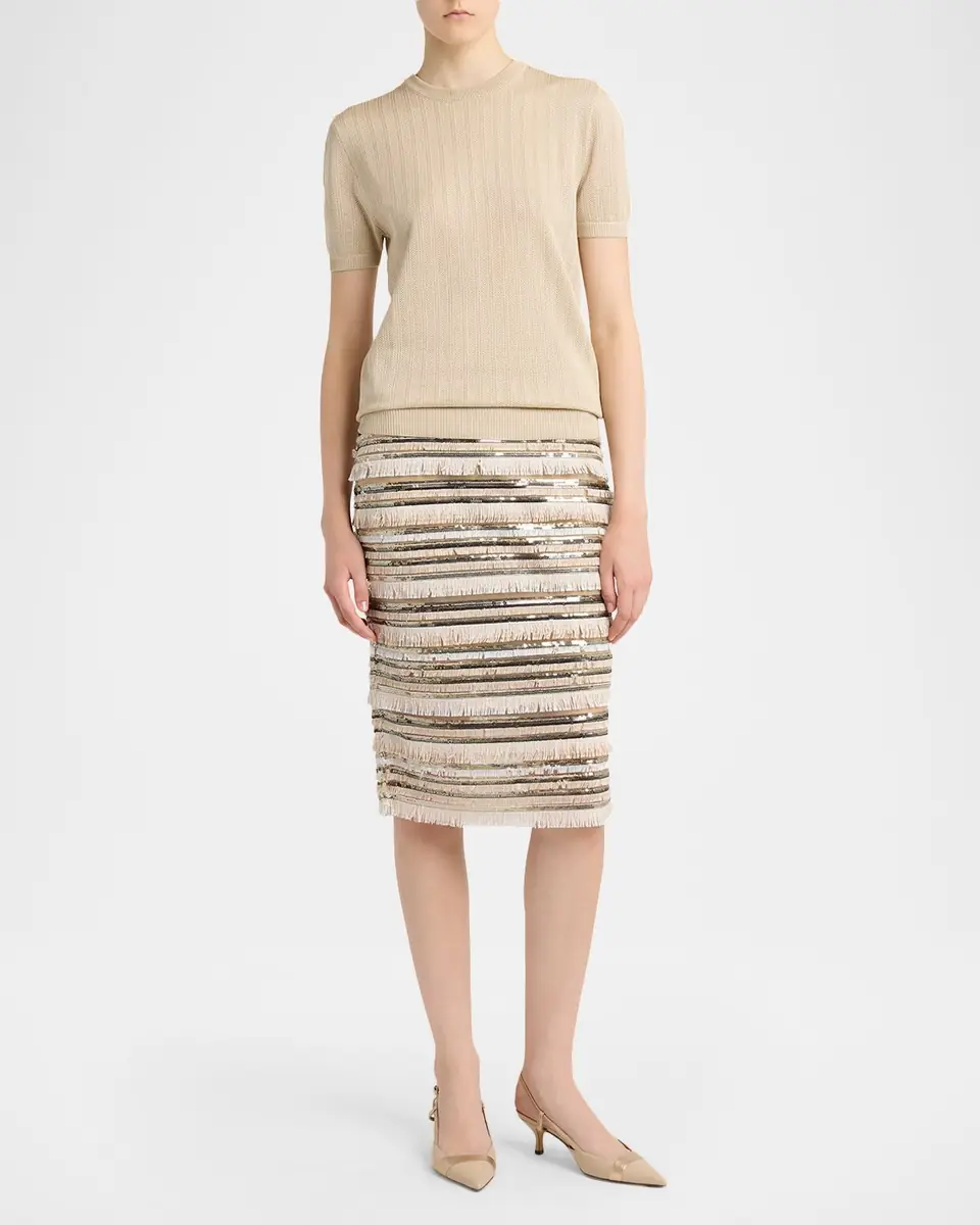 Kiton Sequined Fringe Pencil Skirt | Thumbnail 2