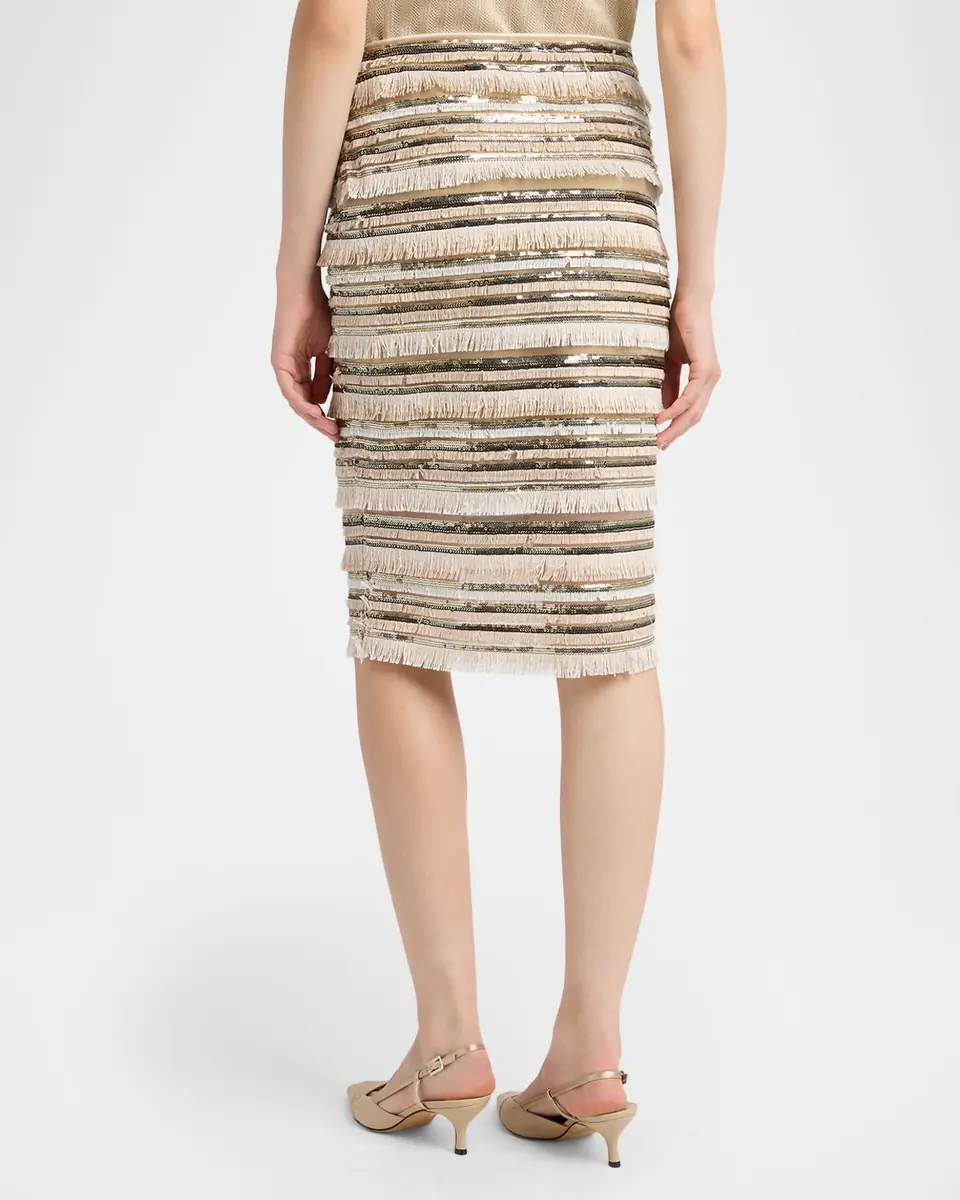 Kiton Sequined Fringe Pencil Skirt | Thumbnail 3