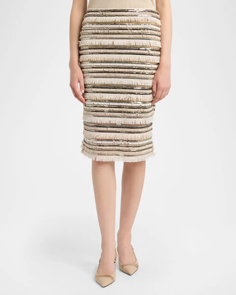 Kiton Sequined Fringe Pencil Skirt | Thumbnail 4