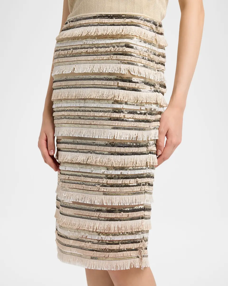 Kiton Sequined Fringe Pencil Skirt | Thumbnail 5