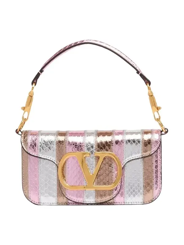Small Striped Snakeskin Leather Top-Handle Bag