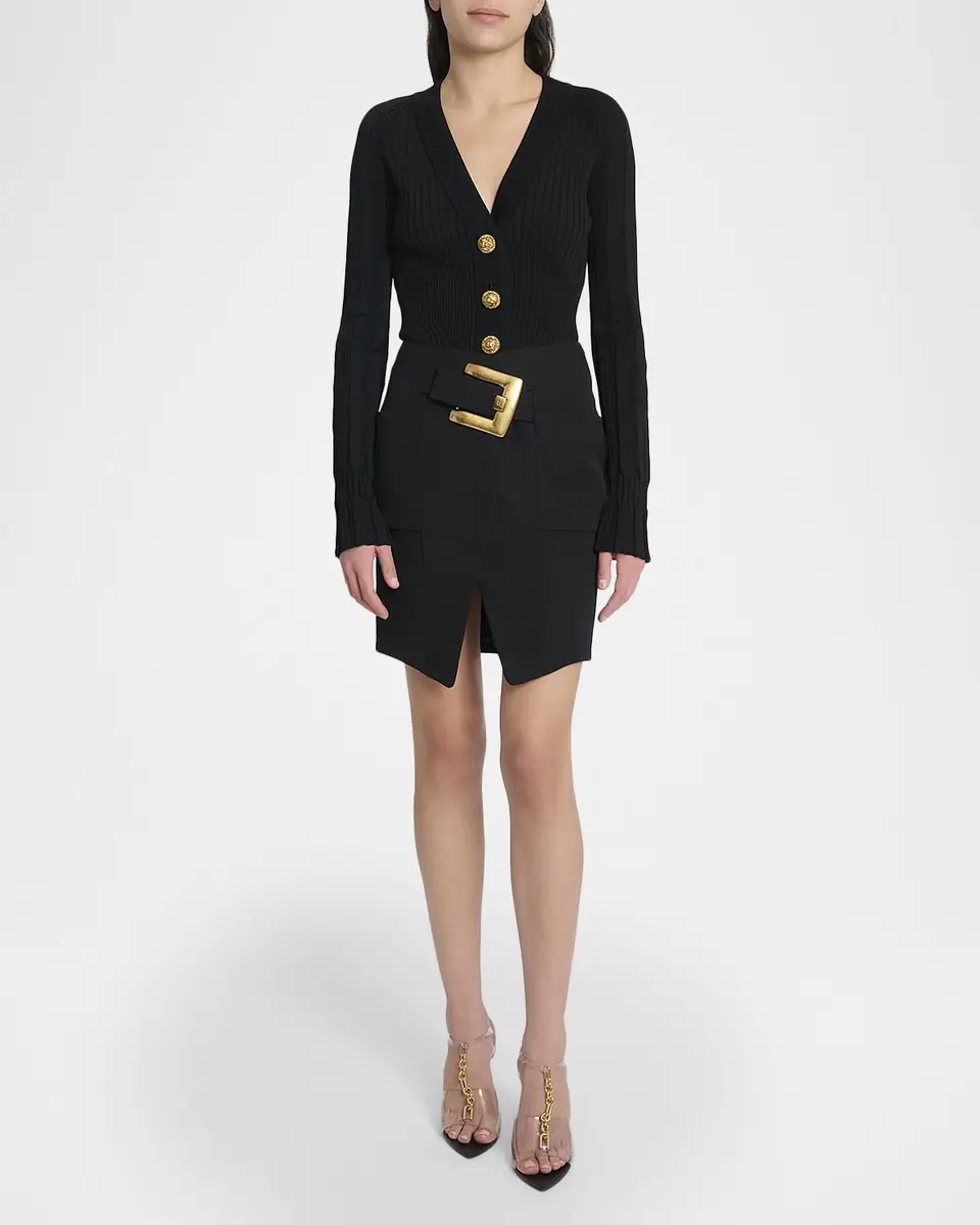 Balmain Belted Grain De Poudre Mini Wrap Skirt | Thumbnail 2 Balmain Belted Grain De Poudre Mini Wrap Skirt | Thumbnail 2