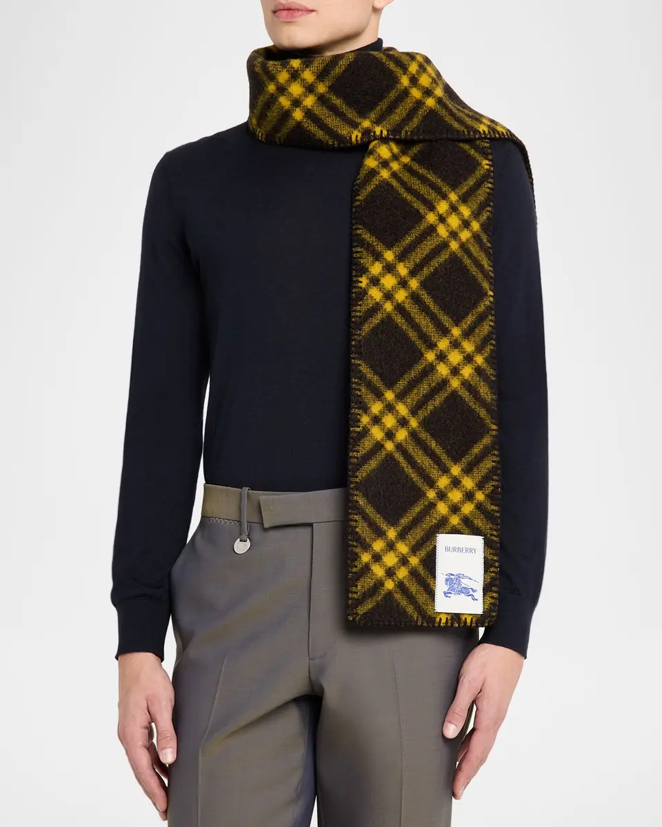 Burberry Men's Narrow Check Wool Scarf | Thumbnail 3 Burberry Men's Narrow Check Wool Scarf | Thumbnail 3