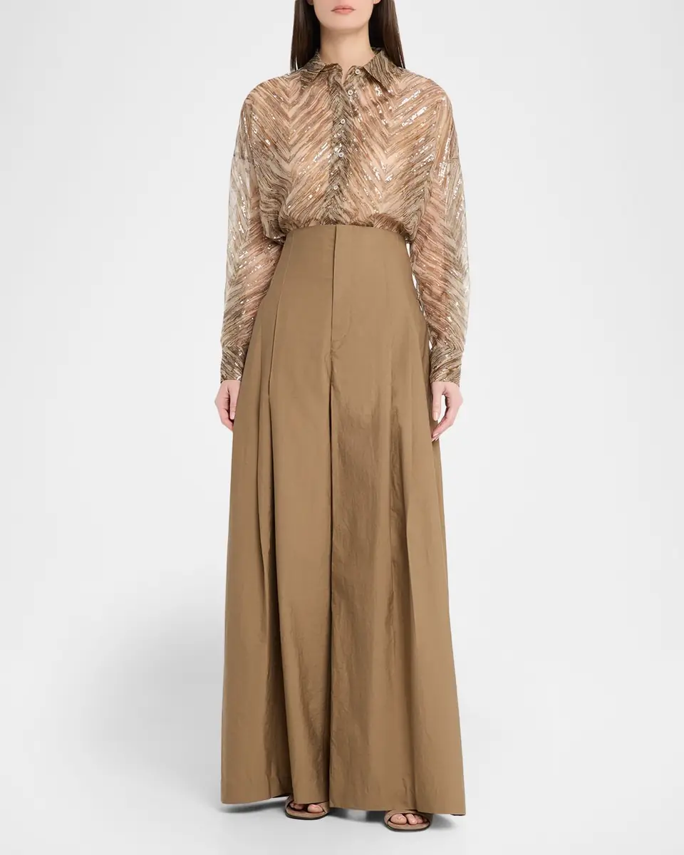 Brunello Cucinelli Techno Cotton Poplin Maxi Wide-Leg Trousers | Thumbnail 2 Brunello Cucinelli Techno Cotton Poplin Maxi Wide-Leg Trousers | Thumbnail 2