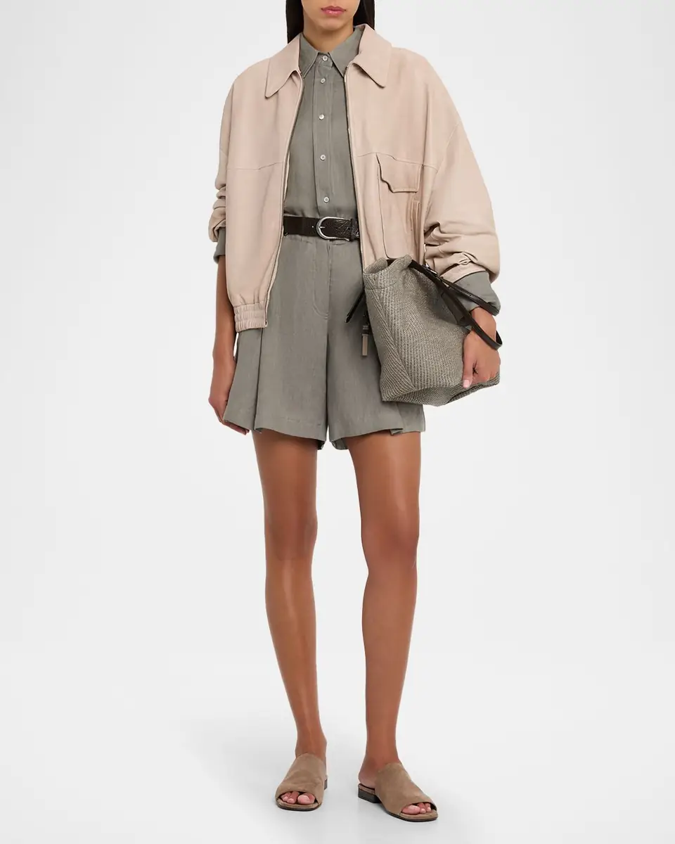 Brunello Cucinelli Linen Pleated Pull-On Shorts | Thumbnail 2 Brunello Cucinelli Linen Pleated Pull-On Shorts | Thumbnail 2