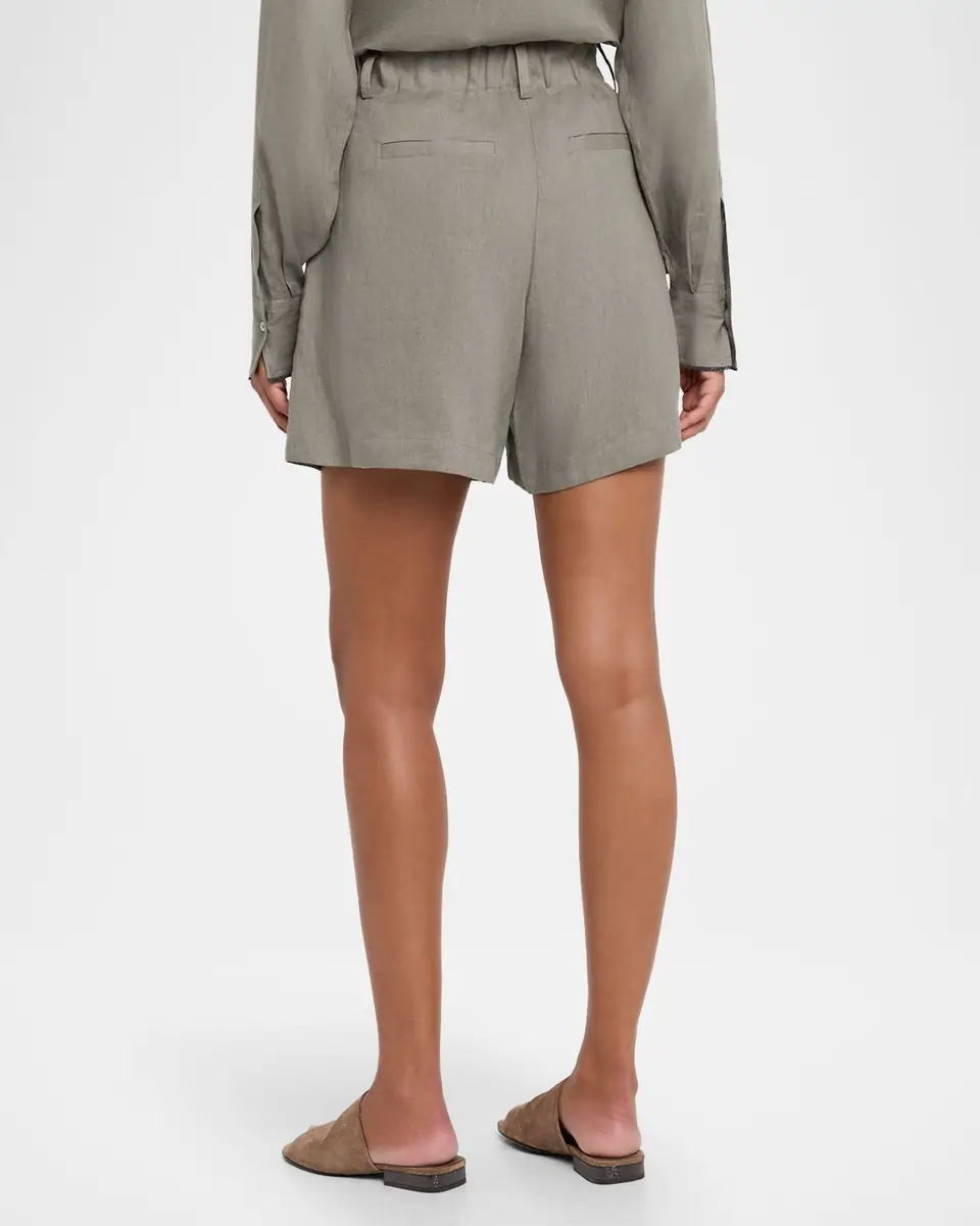 Brunello Cucinelli Linen Pleated Pull-On Shorts | Thumbnail 3 Brunello Cucinelli Linen Pleated Pull-On Shorts | Thumbnail 3