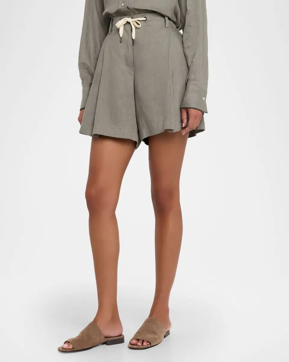 Brunello Cucinelli Linen Pleated Pull-On Shorts | Thumbnail 4 Brunello Cucinelli Linen Pleated Pull-On Shorts | Thumbnail 4