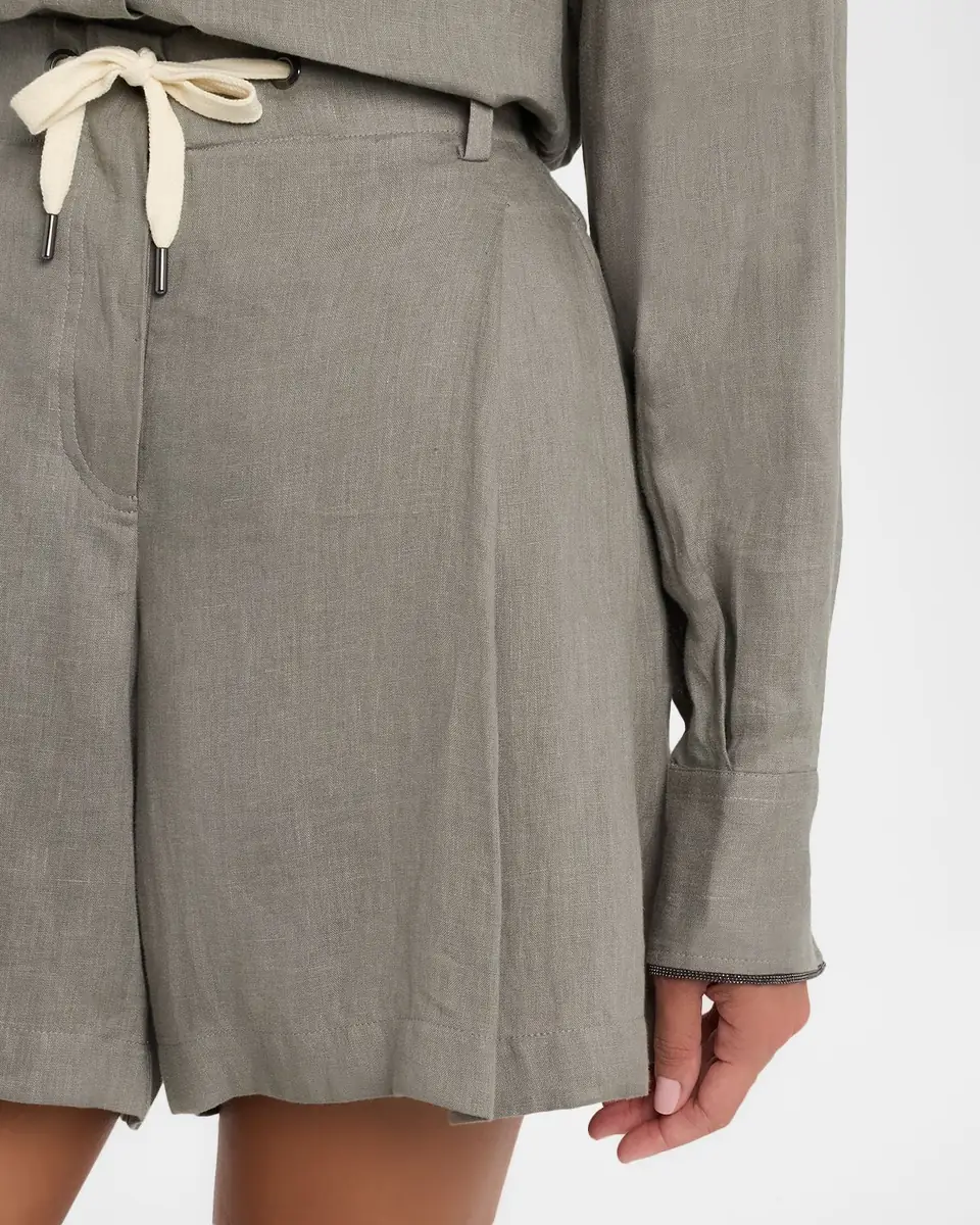 Brunello Cucinelli Linen Pleated Pull-On Shorts | Thumbnail 5 Brunello Cucinelli Linen Pleated Pull-On Shorts | Thumbnail 5