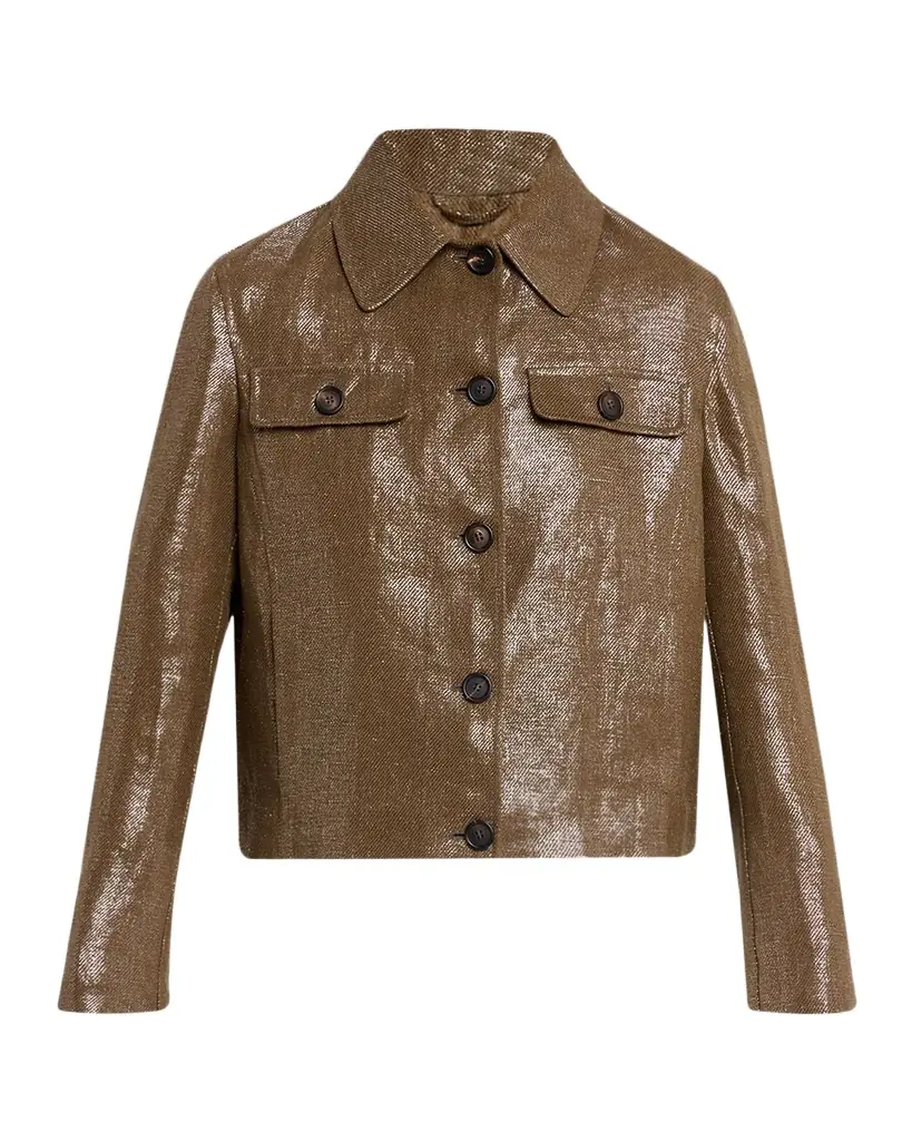 Brunello Cucinelli Shiny Bull Linen Single-Breasted Jacket | Image 1 Brunello Cucinelli Shiny Bull Linen Single-Breasted Jacket | Image 1