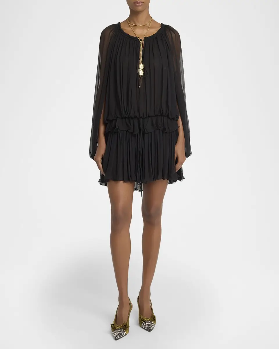 Chloé Gathered Chiffon Cape Mini Dress | Thumbnail 2 Chloé Gathered Chiffon Cape Mini Dress | Thumbnail 2