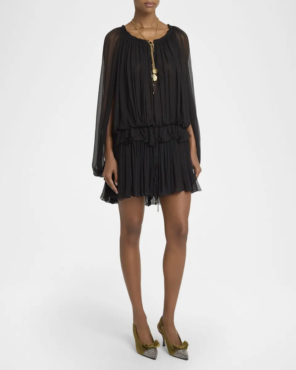 Chloé Gathered Chiffon Cape Mini Dress | Thumbnail 4 Chloé Gathered Chiffon Cape Mini Dress | Thumbnail 4
