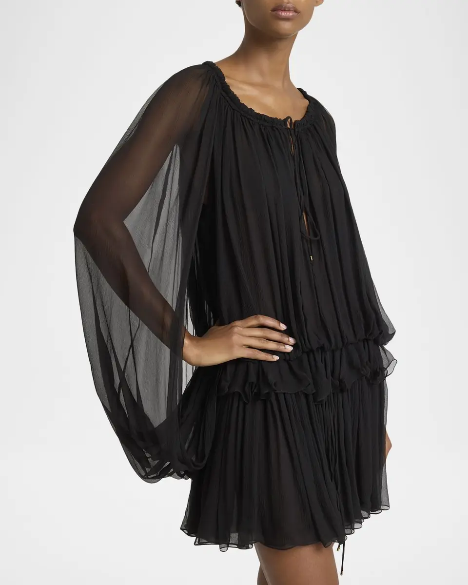 Chloé Gathered Chiffon Cape Mini Dress | Thumbnail 5 Chloé Gathered Chiffon Cape Mini Dress | Thumbnail 5