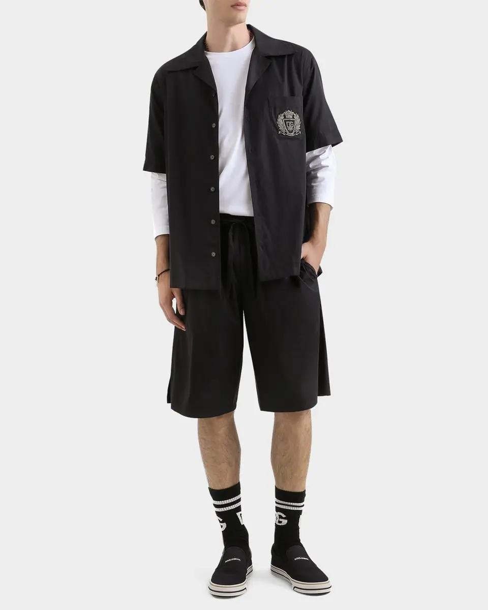 Dolce & Gabbana Men's Hawaii Cotton Emblem Short-Sleeve Shirt | Thumbnail 2 Dolce & Gabbana Men's Hawaii Cotton Emblem Short-Sleeve Shirt | Thumbnail 2