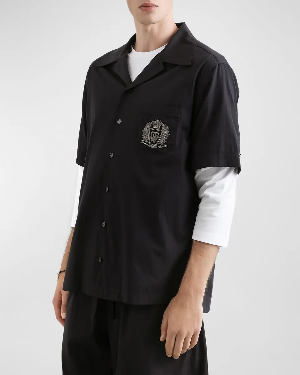 Dolce & Gabbana Men's Hawaii Cotton Emblem Short-Sleeve Shirt | Thumbnail 4 Dolce & Gabbana Men's Hawaii Cotton Emblem Short-Sleeve Shirt | Thumbnail 4