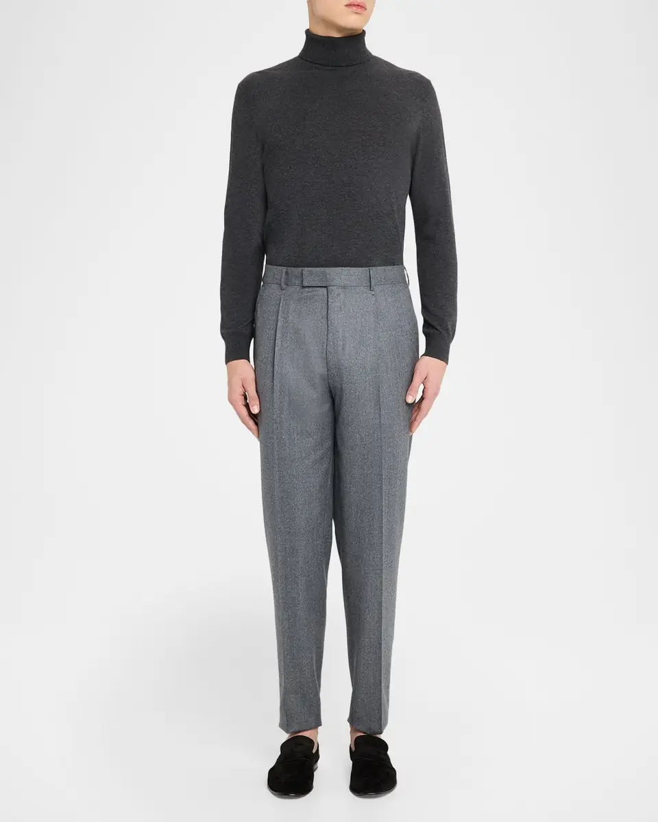 ZEGNA Men's Wool Flannel Pleated Tapered Fit Trousers | Thumbnail 2
