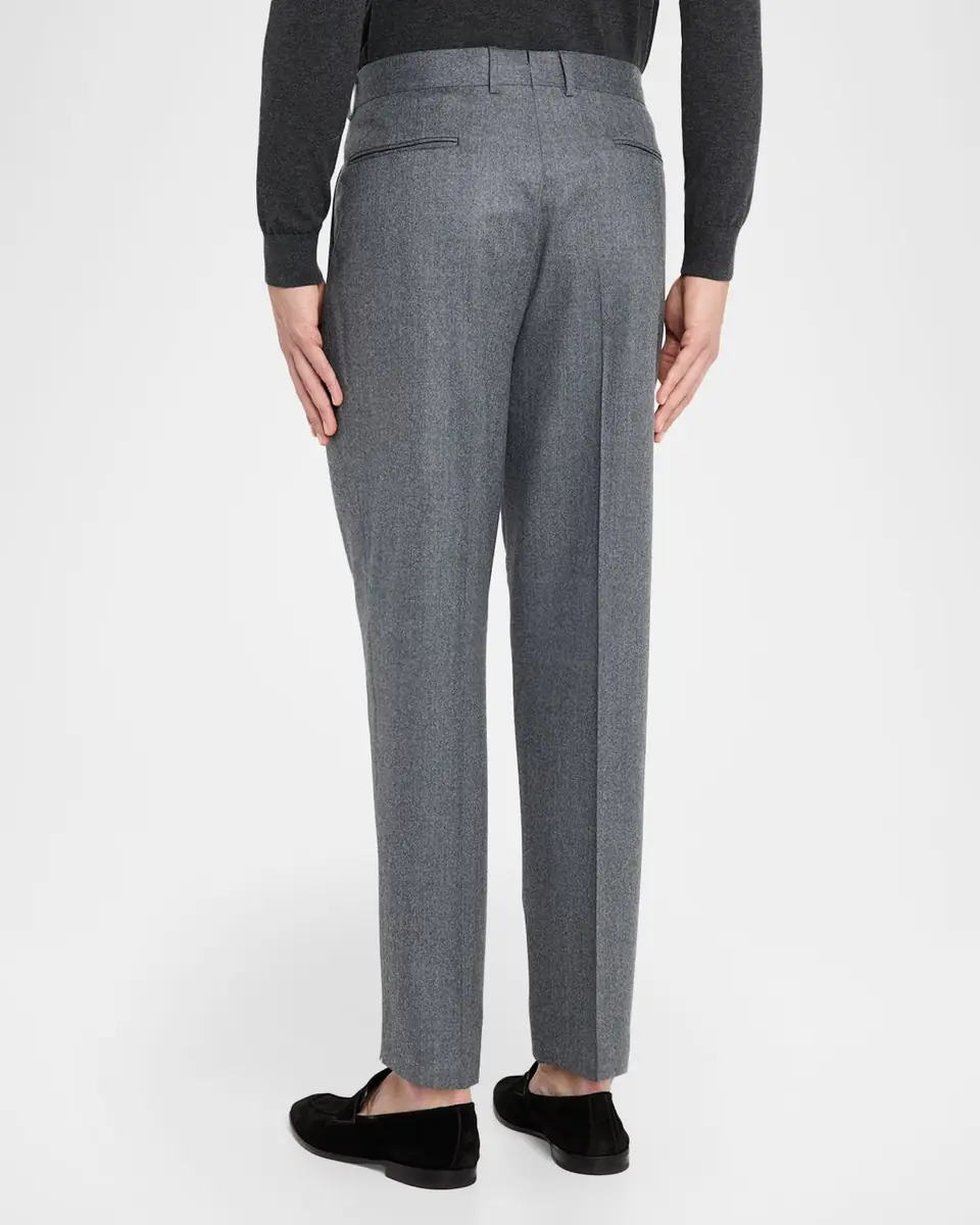 ZEGNA Men's Wool Flannel Pleated Tapered Fit Trousers | Thumbnail 3