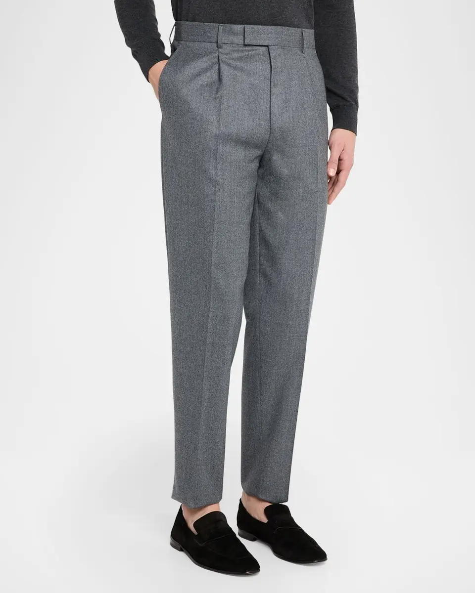 ZEGNA Men's Wool Flannel Pleated Tapered Fit Trousers | Thumbnail 4