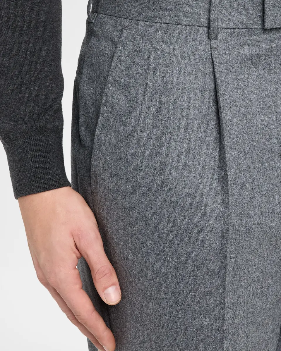 ZEGNA Men's Wool Flannel Pleated Tapered Fit Trousers | Thumbnail 5