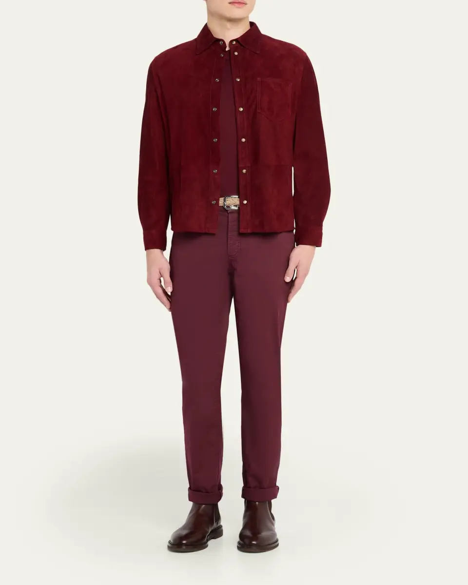 Brunello Cucinelli en's Leather Snap-Front Shirt with Pocket | Thumbnail 2 Brunello Cucinelli en's Leather Snap-Front Shirt with Pocket | Thumbnail 2