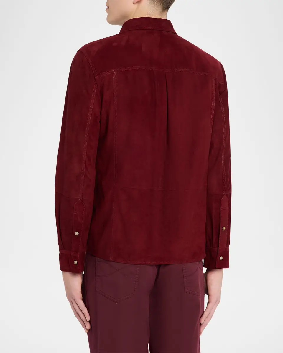 Brunello Cucinelli en's Leather Snap-Front Shirt with Pocket | Thumbnail 11 Brunello Cucinelli en's Leather Snap-Front Shirt with Pocket | Thumbnail 11