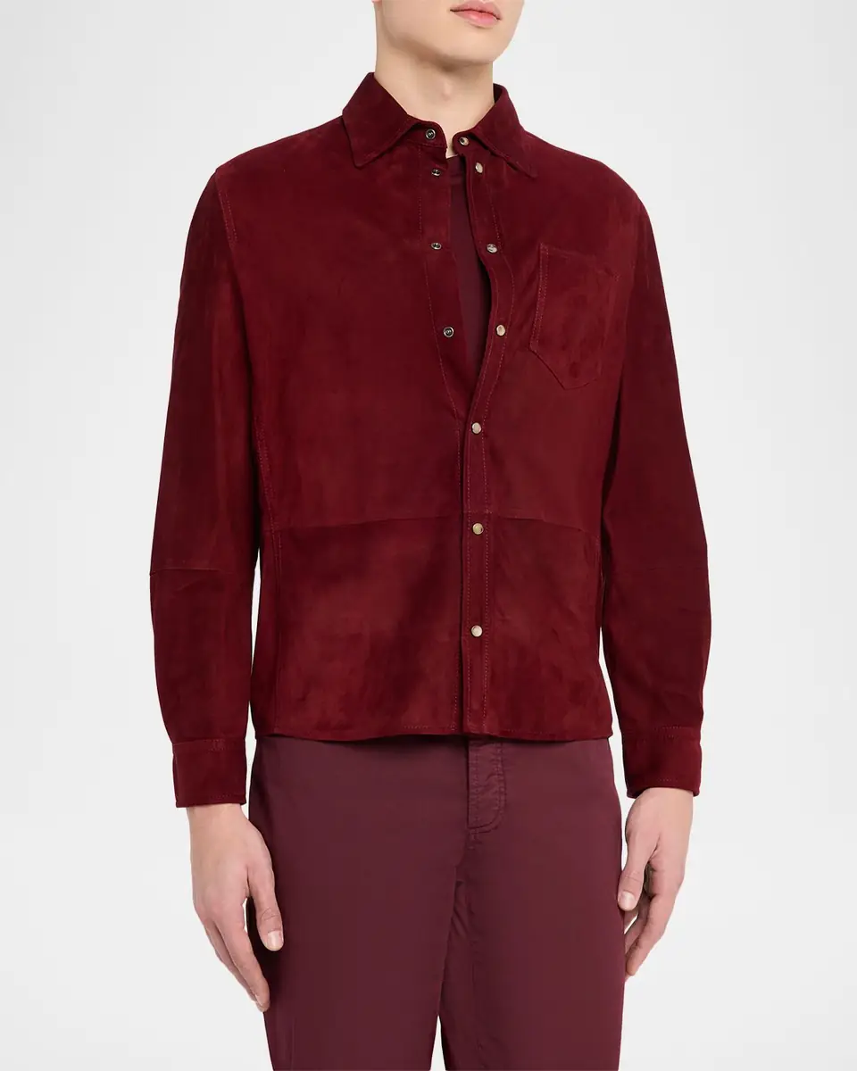 Brunello Cucinelli en's Leather Snap-Front Shirt with Pocket | Thumbnail 12 Brunello Cucinelli en's Leather Snap-Front Shirt with Pocket | Thumbnail 12