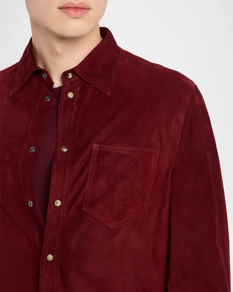 Brunello Cucinelli en's Leather Snap-Front Shirt with Pocket | Thumbnail 13 Brunello Cucinelli en's Leather Snap-Front Shirt with Pocket | Thumbnail 13