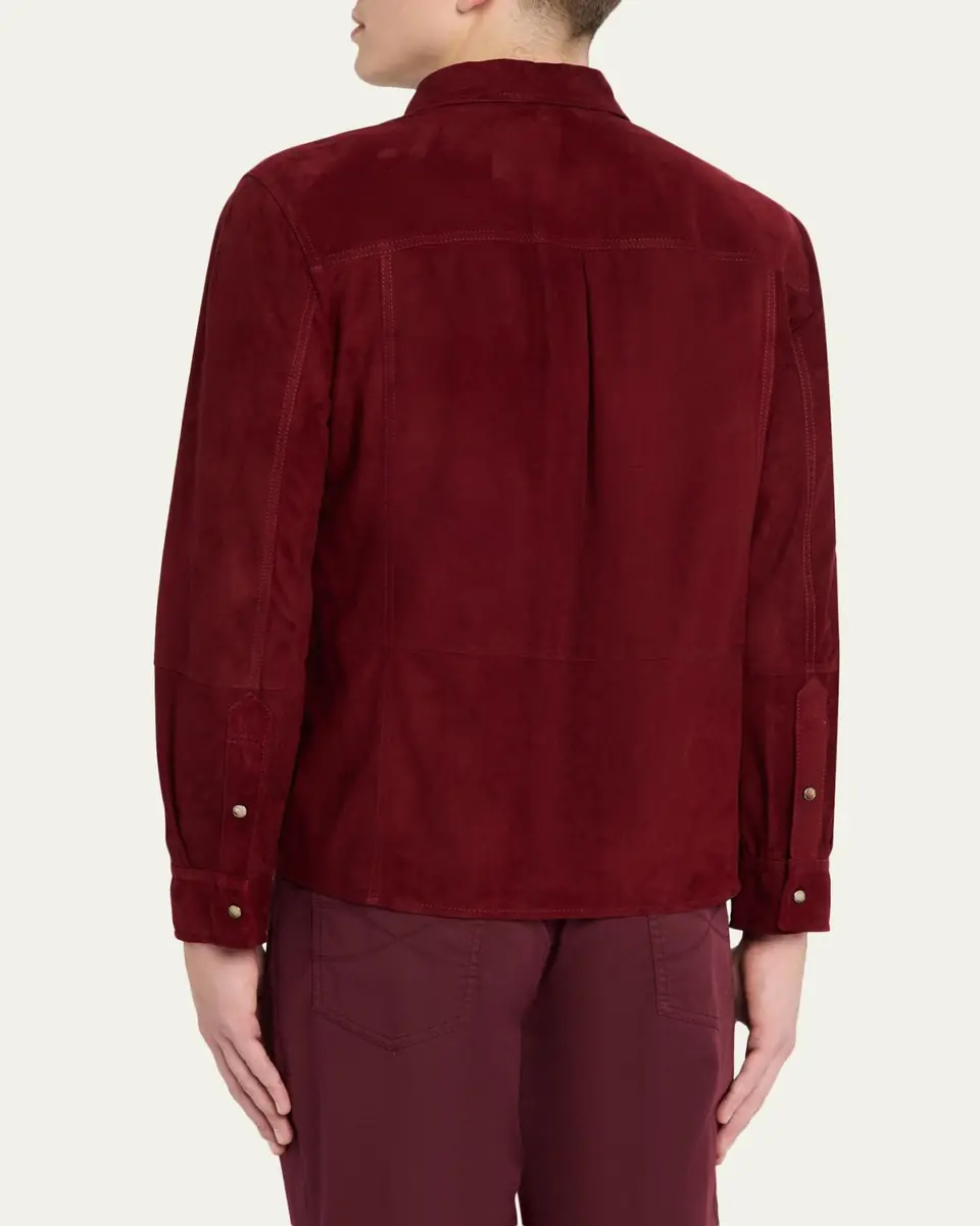 Brunello Cucinelli en's Leather Snap-Front Shirt with Pocket | Thumbnail 3 Brunello Cucinelli en's Leather Snap-Front Shirt with Pocket | Thumbnail 3
