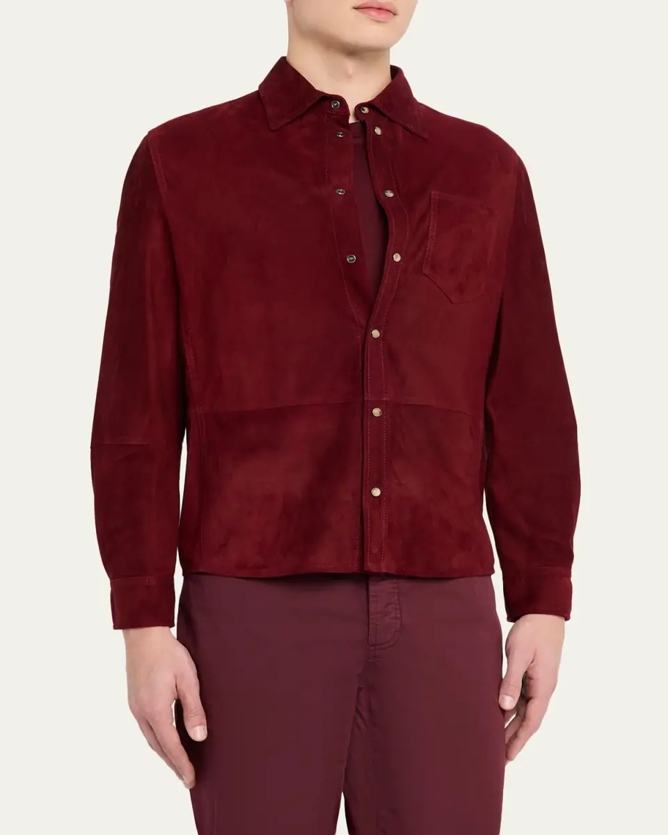 Brunello Cucinelli en's Leather Snap-Front Shirt with Pocket | Thumbnail 4 Brunello Cucinelli en's Leather Snap-Front Shirt with Pocket | Thumbnail 4
