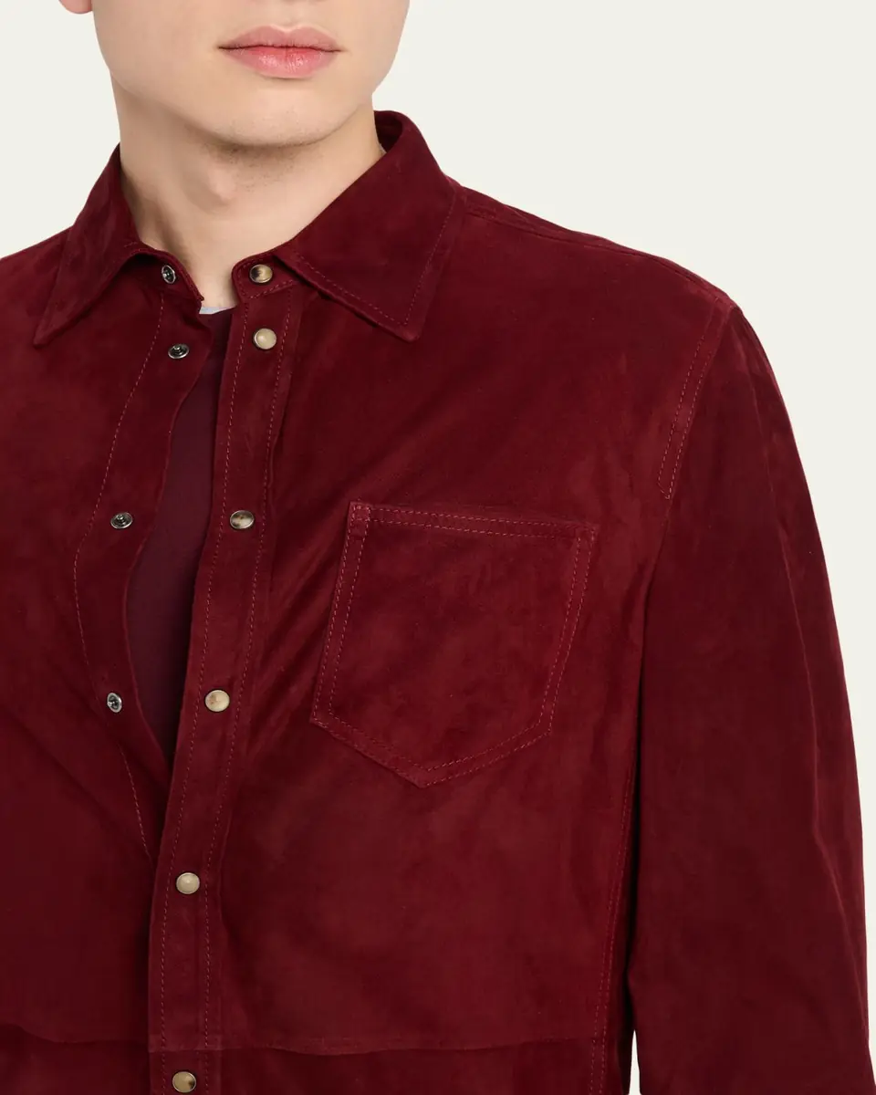 Brunello Cucinelli en's Leather Snap-Front Shirt with Pocket | Thumbnail 5 Brunello Cucinelli en's Leather Snap-Front Shirt with Pocket | Thumbnail 5