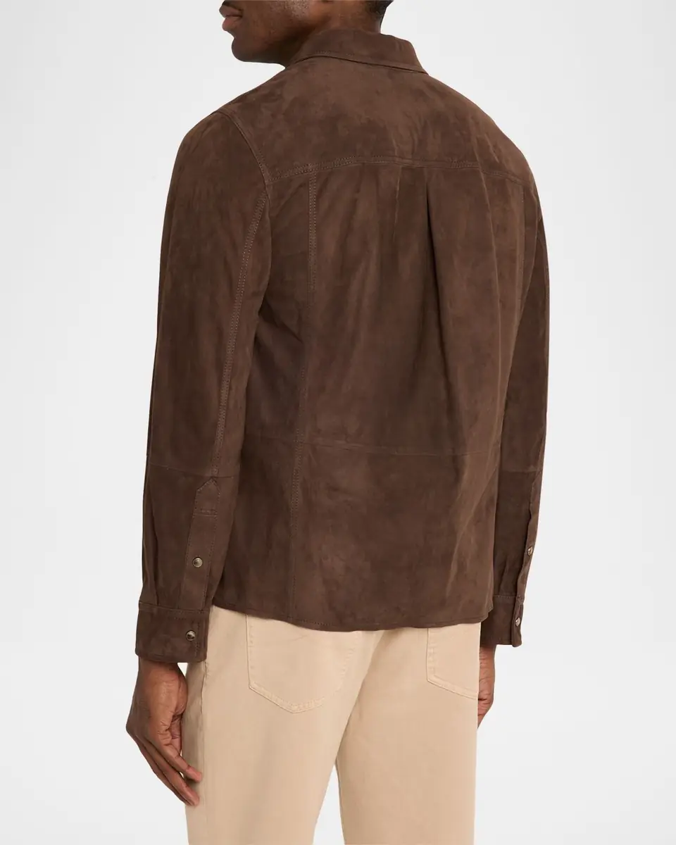 Brunello Cucinelli en's Leather Snap-Front Shirt with Pocket | Thumbnail 7 Brunello Cucinelli en's Leather Snap-Front Shirt with Pocket | Thumbnail 7